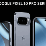 Three Google Pixel 10 Pro smartphones displayed from different angles.