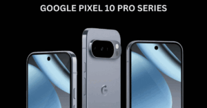 Three Google Pixel 10 Pro smartphones displayed from different angles.