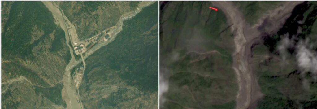 View the Rasuwagadhi/Kerung border crossing before and after the floods in satellite images. Source: NDRRMA