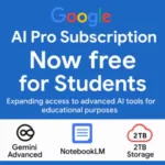 Students using Google AI tools like Gemini Advanced and NotebookLM on laptops in a classroom setting